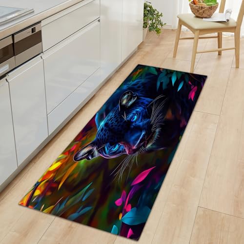 Langer Teppich Läufer Flur rutschfest 80 x 300 cm, Flurteppich Läufer Lang Bunt Flurläufer, Abstrakter Dschungel Tierdruck Leopard Küchenteppich Waschbar, Teppichläufer für Flur Wohnzimmer Küche von Generisch