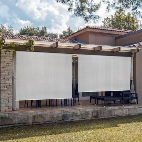 Langlebiger Outdoor-Rollos – wasserdichte Jalousien für Pergola, Terrasse, Balkon und Garten – hellgraue Stange aus Aluminiumlegierung – B 180 x L 180 cm von Generisch