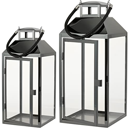 Laterne Gartenlaterne 2 Set Metall Windlicht Laternen Deko Kerzenhalter Kerzenleuchter Kerzenständerr für Innen Außen Outdoor Indoor Wohnzimmer Garten Balkon Gartenbeleuchtung, Schwarz von Generisch