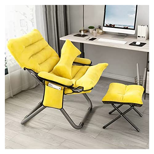 Lazy Chair Liegesessel Sofa mit bequemem Einzel-Freizeitstuhl für Schlafzimmer/Büro/Hosting, faltbarer Loungesessel mit Seitentasche, Fußstütze (Gelb) von Generisch