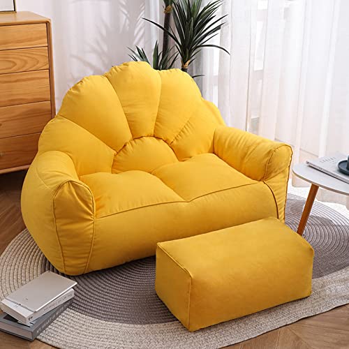 Lazy Sofas Bean Bag Chair w/Footstool Lounger Seat Bean Bag Cover Soft Beanbag Chair (No Filler), Stuffed Animal Storage or Memory Foam Lounger Seat Bean Bag Cover, Yellow von Generisch