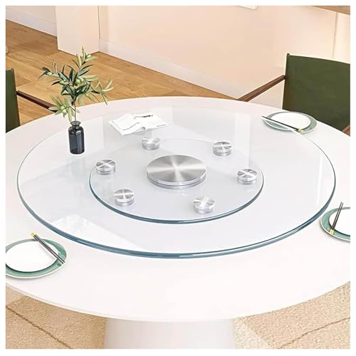 Lazy Susan aus gehärtetem Glas für Esstisch, 91,4 cm drehbares Serviertablett, 360° manueller Drehteller mit Silent Assist System & 6 Hilfsrädern von Generisch