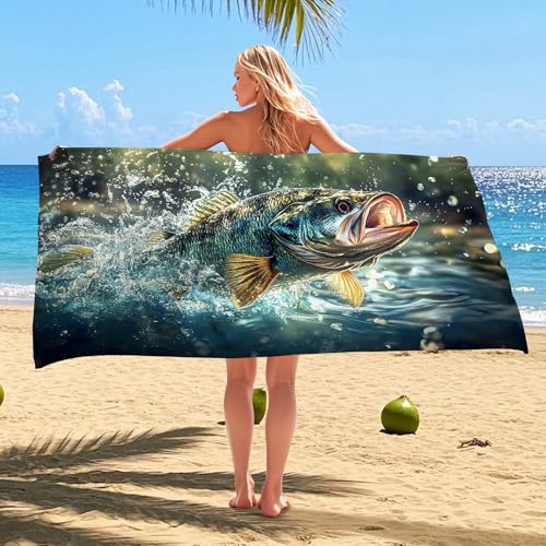 Lebensechtes Barsch-Mikrofaser-Strandtuch, lebendiger Aqua-Angel-Kunstdruck, schnell trocknend, saugfähig, sandfrei, Übergröße, leichte Stranddecke, Sommerurlaub, Picknick, Essentials, 178 x 89 cm Lebensechtes Barsch-Mikrofaser-Strandtuch, lebendiger Aqua-Angel-Kunstdruck, schnell trocknend, saugfähig, sandfrei, Übergröße, leichte Stranddecke, Sommerurlaub, Picknick, Essentials, 178 x 89 cm von Generisch