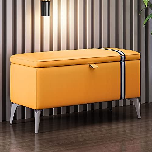 Leder Aufbewahrung Ottomane Bank Multifunktionale Massivholz Aufbewahrungskiste für Eingangsbereich, Wohnzimmer, Schlafzimmer mit gepolstertem Sitz von Generisch