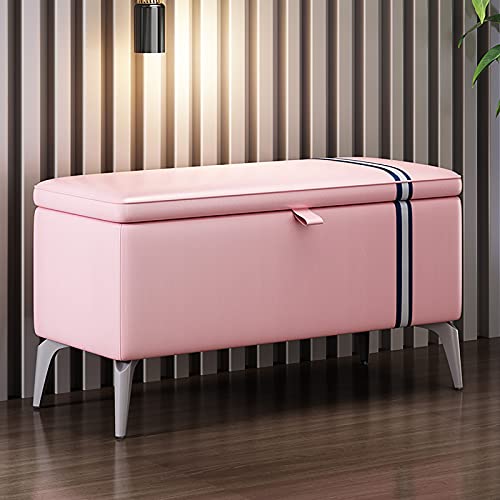 Leder Aufbewahrung Ottomane Bank Multifunktionale Massivholz Aufbewahrungskiste für Eingangsbereich, Wohnzimmer, Schlafzimmer mit gepolstertem Sitz von Generisch