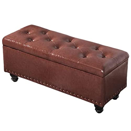Leder Aufbewahrung Ottomane Cube für Wohnzimmer, Schlafzimmer, Eingangsbereich, wasserdichter Fußhocker, dunkelbraune Schuhbank mit Sitzgelegenheit, 80 x 40 x 43 cm, stilvoll und funktional von Generisch