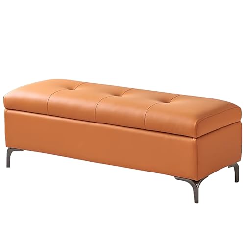 Leder-Aufbewahrungsbank, versteckte Aufbewahrung, Ottomane, Schuhtruhe für Eingangsbereich, Schlafzimmer und Wohnzimmer, stilvolle Orange, 130 x 45 cm, perfekt zum Dekorieren und Dekorieren von Generisch