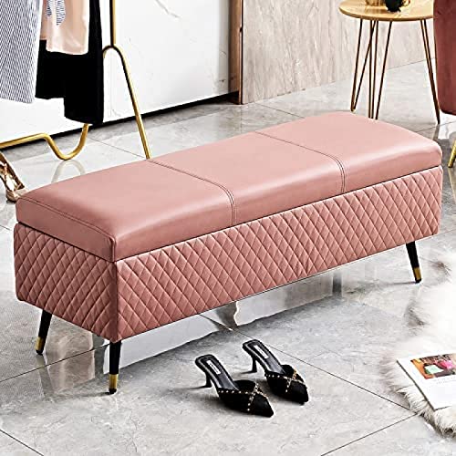 Leder-Aufbewahrungsbank – Premium gepolsterte Ottomane mit Deckel, langer gepolsterter Fußhocker für modernes Schlafzimmer & Eingangsbereich von Generisch