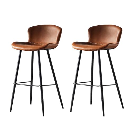 Leder Barhocker 2er Set mit Fußstütze und Rückenlehne Moderne gepolsterte Thekenstühle für Esszimmer und Kaffeehaus von Generisch
