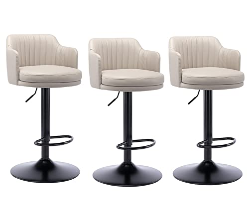 Leder Barhocker 3er Set Verstellbare Drehhocker mit Rückenlehne - Gepolsterter Sitz - Schwarzes Metallgestell - Thekenhöhe für Bars und Kücheninseln Leder Barhocker 3er Set Verstellbare Drehhocker mit Rückenlehne - Gepolsterter Sitz - Schwarzes Metallgestell - Thekenhöhe für Bars und Kücheninseln von Generisch