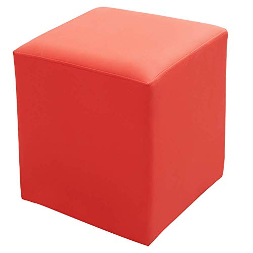 Leder Gepolsterter Cube Pouf Ottoman,Pouf Fußhocker Massivholz Quadratisch Leder Wohnzimmer Couchtisch Kleine Bank-rot 40x40x40cm(16x16x16) von Generisch