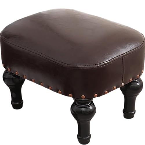 Leder Gepolsterter Kleiner Fußhocker Ottomane mit Holzbeinen für Wohnzimmer Dunkelbraun Quadratische Fußstütze Hocker für Sofa Bequeme Fußstütze zum Entspannen von Generisch