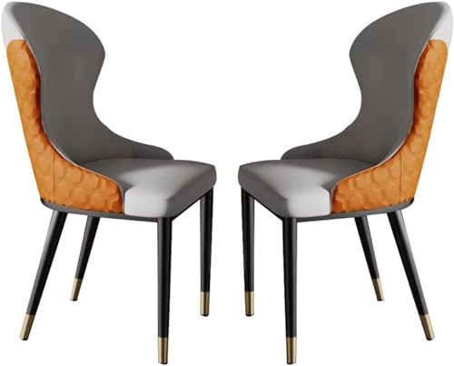 Leder Küche Esszimmerstühle 2er Set Schlafzimmer Ehe Zimmer Balkon Sofa Stuhl Stahlbeine(Light Gray+orange) von Generisch