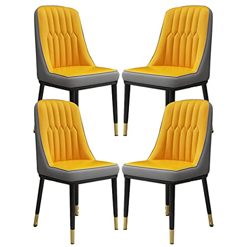 Leder-Küchen-Esszimmerstühle, modernes Wohnzimmer, Akzentstühle für Zuhause, Schreibtisch, Computerstuhl mit Metallbeinen aus Karbonstahl (Farbe: Gelb, Größe: Schwarz / Goldfüße) von Generisch