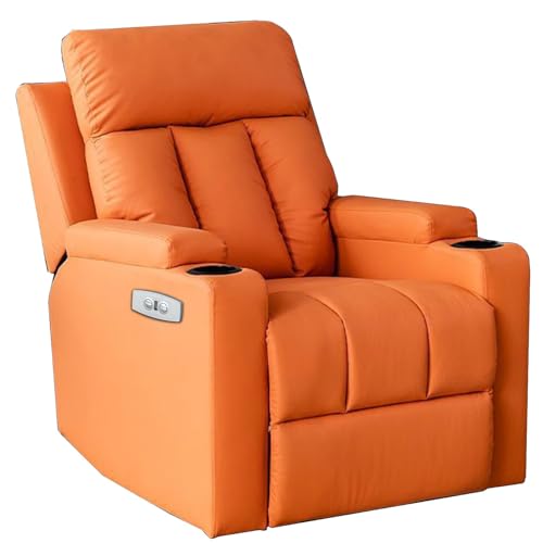 Leder Liegestuhl, Drehbarer Sessel mit verstellbarem Beinhalter, Getränkehalter, Seitentasche, Schaukelstuhl für Wohnzimmer (orange) von Generisch