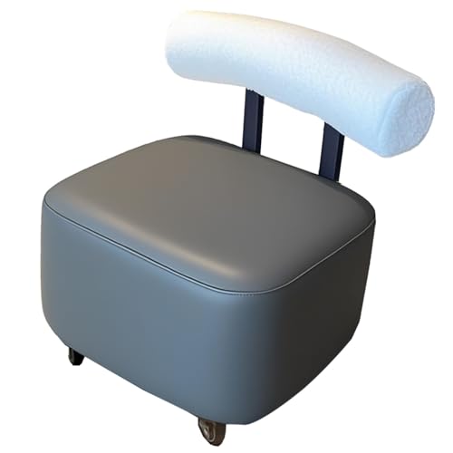 Leder Ottomane Fußstütze mit 360°-Rädern, weich gepolsterter Schminkhocker mit Rückenlehne für Wohnzimmer und Schlafzimmer, gepolsterter Fußhocker für Couch und Sofa von Generisch