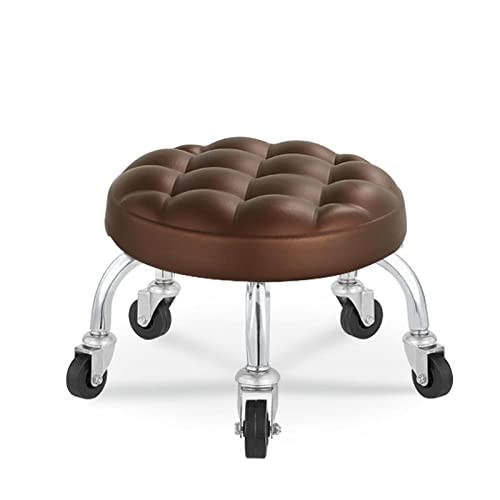 Lederkissen Rollhocker Stuhl mit Rückenlehne, klein, 360° drehbarer Rollsitz für niedrige Rollnutzung von Generisch