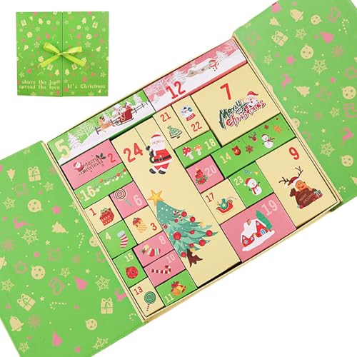 Leerer Adventskalender | 24-Fächer Leere Faltbare Weihnachts-Adventsboxen 2025 | Deko Partyschmuck für Geschenke Schmuck Karten | Schreibtisch Tisch Fensterbank von Generisch