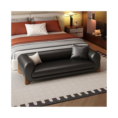 Leichte Luxus-Bett-Endbank aus Leder, stilvoller Sofa-Hocker für Schlafzimmer, Garderobe und Bekleidungsgeschäft, vielseitig, schwarz, gepolstert, Größe M von Generisch