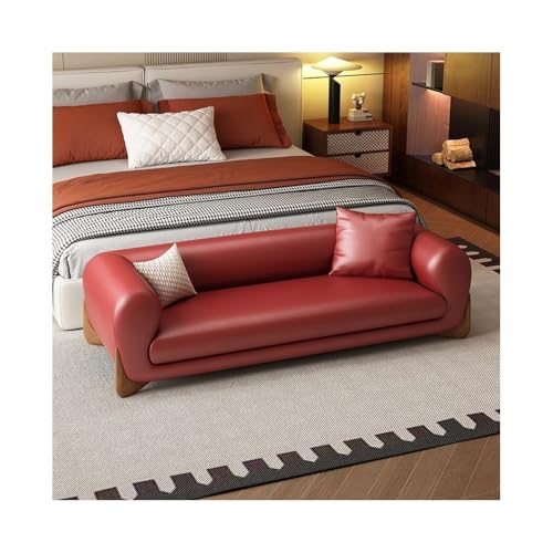 Leichte Luxus-Bettbank aus Leder, moderner Sofa-Hocker für Schlafzimmer und Garderobe, stilvoller roter gepolsterter Stauraum, perfekt für Bekleidungsgeschäft oder Heimdekoration (mittel) von Generisch