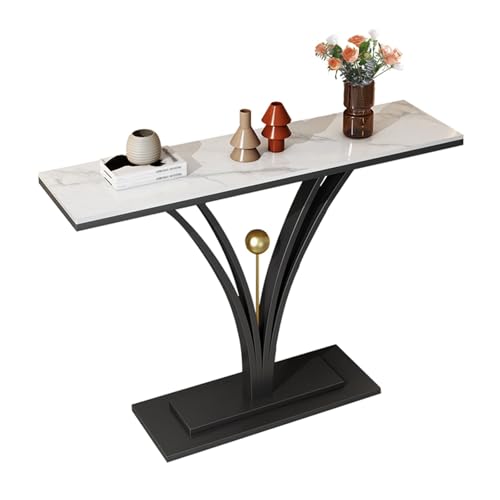 Leichter Luxus-Konsolentisch für den Eingangsbereich, schmaler Flurtisch mit kreativem blumenförmigem Metallrahmen, perfekt für Wohnzimmer, Schlafzimmer, Foyer (Silber, 140 x 30 x 80 cm) von Generisch