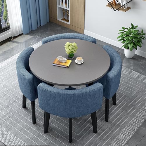 Leinen Esstisch Set mit 4 schwarzen Stühlen - Runde/Quadratisch Platzsparende Küche & Wohnzimmer Möbel für 4 Personen - Stilvolle Essgruppe für Zuhause von Generisch