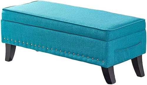 Leinenstoff Fußhocker Ottomane Pouf mit Holzbeinen, vielseitige Aufbewahrungslösung für Wohnzimmer und Schlafzimmer von Generisch