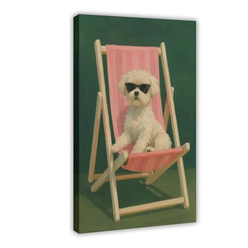 Leinwandposter mit coolem Hund auf Liegestuhl, Schlafzimmer, Dekoration, Landschaft, Büro, Raumdekoration, Geschenk, 40 x 60 cm von Generisch