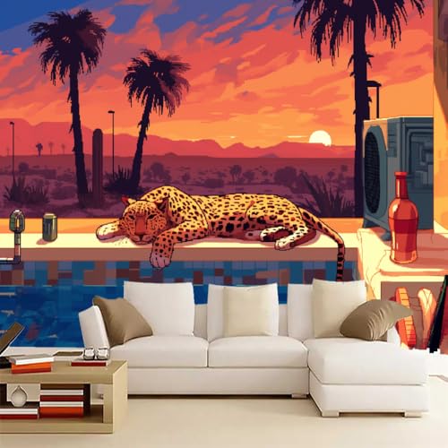 Leopard 3D Selbstklebende Leinwandtapete Gepard Großes Wandbild Fototapete Poster-Tapete, Heimdekoration Für Jungen-Mädchen-Zimmer Teenager-Schlafsaal 430(B) x 300(H) cm von Generisch