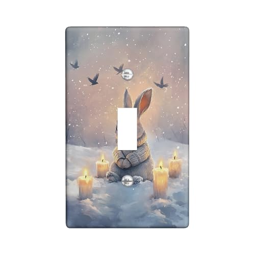 Lichtschalter-Abdeckplatten für Winterhasen, weiches graues Kaninchen mit verschneiten Kerzen für Urlaubsdekoration, gemütlicher Stil für Zuhause, Wohnzimmer, Standardgröße mit einzelnem Kippschalter Lichtschalter-Abdeckplatten für Winterhasen, weiches graues Kaninchen mit verschneiten Kerzen für Urlaubsdekoration, gemütlicher Stil für Zuhause, Wohnzimmer, Standardgröße mit einzelnem Kippschalter von Generisch