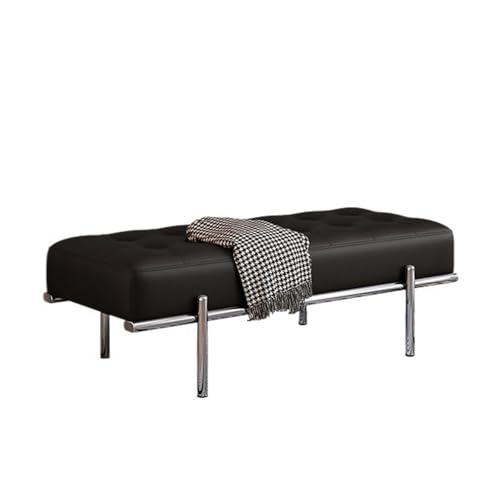 Light Luxury Bed End Bench - Minimalistischer schwarzer Lederhocker mit Edelstahlrahmen für Schuhwechsel & Schlafzimmereingang - kleine Größe, stilvolle und funktionale Möbel Light Luxury Bed End Bench - Minimalistischer schwarzer Lederhocker mit Edelstahlrahmen für Schuhwechsel & Schlafzimmereingang - kleine Größe, stilvolle und funktionale Möbel von Generisch