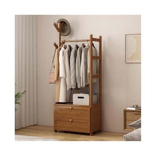 Lijiaxiuyc 101 XL Garderobenleiste mit Aufbewahrungsschublade, stilvoller Bodenaufhänger für Zuhause und Schlafzimmer, multifunktional, Kleiderständer und offenes Schrankregal, Braun von Generisch