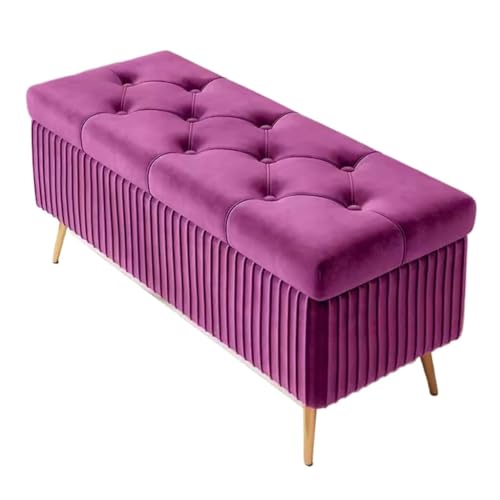 Lila Ottomane Aufbewahrungsbank Samt Eingangshocker für Schlafzimmer & Wohnzimmer Stilvolle Wickelschuhe Bank mit Bezug Platzsparende Sitzgelegenheit (80 x 40 x 45 cm) von Generisch