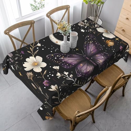 Lila Schmetterling Tischdecke, rechteckig, 140 x 90 cm, Gänseblümchen, Tischdecke für Esstisch, knitterfrei, Tischdecke für Zuhause, drinnen und draußen, Party-Dekoration von Generisch