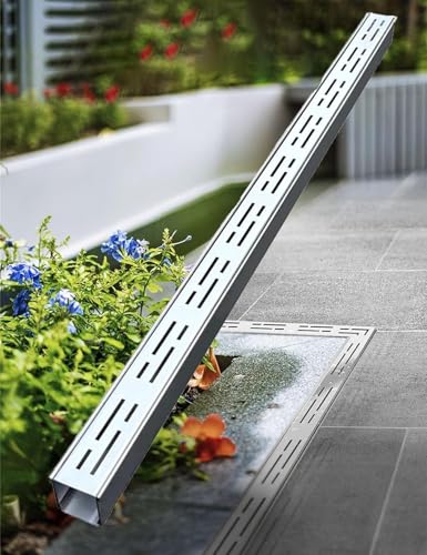 Linearer Kanalablauf aus Edelstahl für Hofentwässerung, Betongrabensystem, schmal, 520 cm, 100 cm Länge, ideal für Garten, Terrasse und Dusche (2 Stück B x H 7 x 5 cm) von Generisch