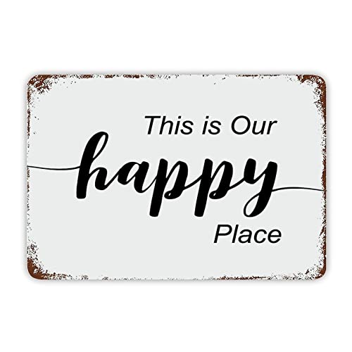 Lustiges Motivationszitat Dekoschild "This is our Happy Place" Blechschild Vintage Dekor Wandkunst mit Zitaten Bauernhaus Heimdekoration für Badezimmer WC WC Waschraum 30,5 x 20,3 cm von Generisch