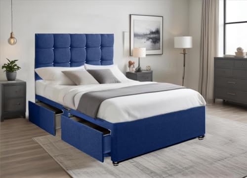 Luxe Linen Diwan-Bett mit hochwertiger Feder-Memory-Schaum-Matratze, stilvolles 50,8 cm großes Würfel-Kopfteil, 2 praktische Schubladen, blau, 91 cm, Einzelbett, ultimatives Schlafschutzgebiet Luxe Linen Diwan-Bett mit hochwertiger Feder-Memory-Schaum-Matratze, stilvolles 50,8 cm großes Würfel-Kopfteil, 2 praktische Schubladen, blau, 91 cm, Einzelbett, ultimatives Schlafschutzgebiet von Generisch