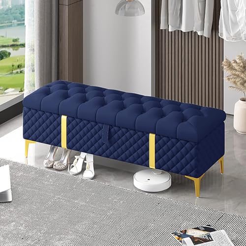 Luxuriöse, gepolsterte Polsterbank mit Stauraum, Ottomane für Schlafzimmer, moderne Kommode mit blauer Polsterung, 80 x 40 x 45 cm Luxuriöse, gepolsterte Polsterbank mit Stauraum, Ottomane für Schlafzimmer, moderne Kommode mit blauer Polsterung, 80 x 40 x 45 cm von Generisch