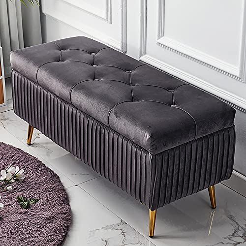 Luxuriöse, gepolsterte Sitzbank mit Stauraum, hochwertiger dekorativer Ottomane für Wohnzimmer, Eingangsbereich, bequemes Schuhregal, Fußstütze, Dunkelgrau, 100 x 40 x 45 cm von Generisch