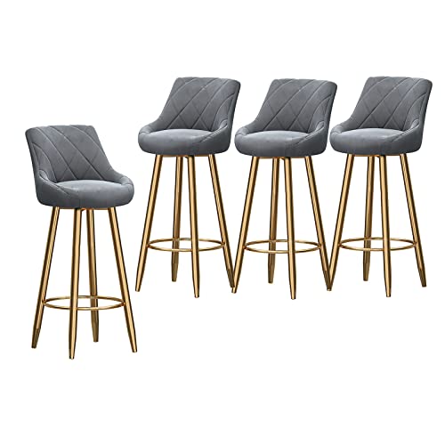 Luxuriöse Barhocker aus Samt, 4er-Set, mit Rückenlehne und goldfarbenen Metallbeinen, moderne Thekenhöhe (65 cm Sitzhöhe) von Generisch