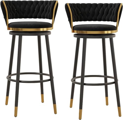 Luxuriöse Barhocker aus Samt, drehbar, 2er-Set mit Thekenhöhe und gebogener gewebter Rückenlehne und Fußstütze für Zuhause, Bar und Küche, Insel, schwarze Metallbeine, 75 cm Luxuriöse Barhocker aus Samt, drehbar, 2er-Set mit Thekenhöhe und gebogener gewebter Rückenlehne und Fußstütze für Zuhause, Bar und Küche, Insel, schwarze Metallbeine, 75 cm von Generisch