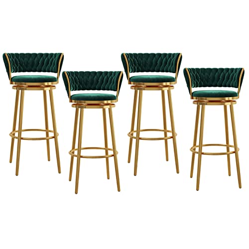 Luxuriöse Barhocker aus Samt mit gewebter Rückenlehne, 2er-Set, elegante Kneipenstühle für Zuhause, Küche, bequeme Fußstütze und stilvolles Design, Schwarz (2er-Set) von Generisch