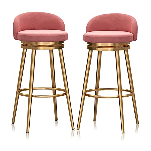 Luxuriöse Barhocker aus goldfarbenem Samt, 2er-Set, elegante 360°-Drehstühle für Küchentheke, 75 cm hoch, rosa Samt, gepolsterte Sitze von Generisch