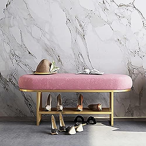 Luxuriöse Eingangsbank mit goldenem Schuhregal, Samt gepolsterte Sitzfläche für moderne Wohnungen von Generisch