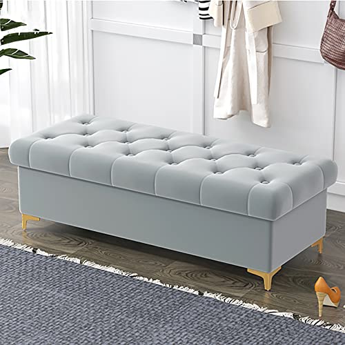 Luxuriöse Ottoman-Bank aus Samt mit Stauraum, modern, gepolstert, für Schlafzimmer und Wohnzimmer, stilvolles graues Akzent-Möbelstück Luxuriöse Ottoman-Bank aus Samt mit Stauraum, modern, gepolstert, für Schlafzimmer und Wohnzimmer, stilvolles graues Akzent-Möbelstück von Generisch