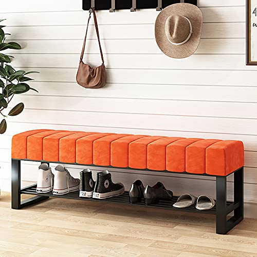Luxuriöse Samt-Schuhbank mit dickem Kissen, moderne dekorative Aufbewahrungsmöbel, weiches Schuhregal, 80 x 45 x 32 cm, Orange Luxuriöse Samt-Schuhbank mit dickem Kissen, moderne dekorative Aufbewahrungsmöbel, weiches Schuhregal, 80 x 45 x 32 cm, Orange von Generisch