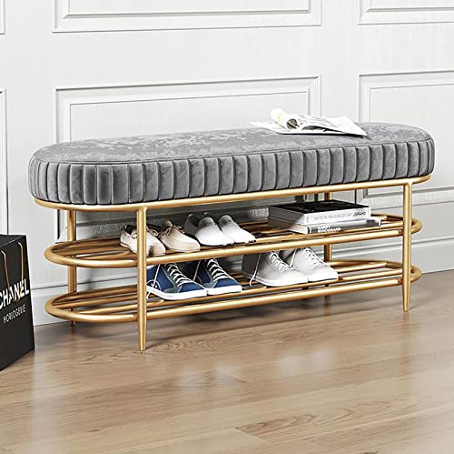 Luxuriöse Samt-Schuhbank – modern gepolstert mit Metallgestell, stilvolle Eingangsmöbel, dekorative Wohnzimmerbank für Schuhe von Generisch