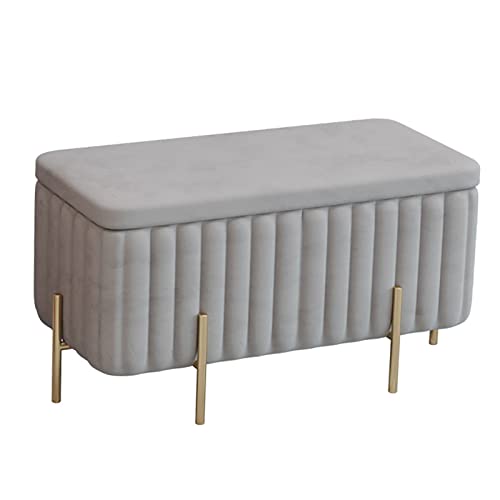 Luxuriöse Samt-Sitzbank mit Stauraum und Metallbeinen, gepolsterter Fußhocker und Truhe für Wohnzimmer oder Eingangsbereich, Grau, 90 x 45 x 42 cm von Generisch