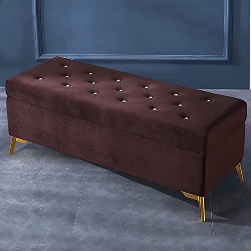 Luxuriöse Samtbank mit Stauraum und Kristallknöpfen, getufteter Ottomane, moderner Schuhhocker für den Eingangsbereich, stilvolle Schlafzimmer-Fußstütze, Kaffeebraun, 100 x 42 x 45 cm von Generisch