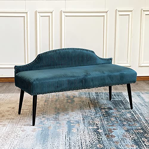Luxuriöse blaue Samt-Essbank mit Rückenlehne, modernes Möbel-Dekor, 100 x 40 x 66 cm von Generisch